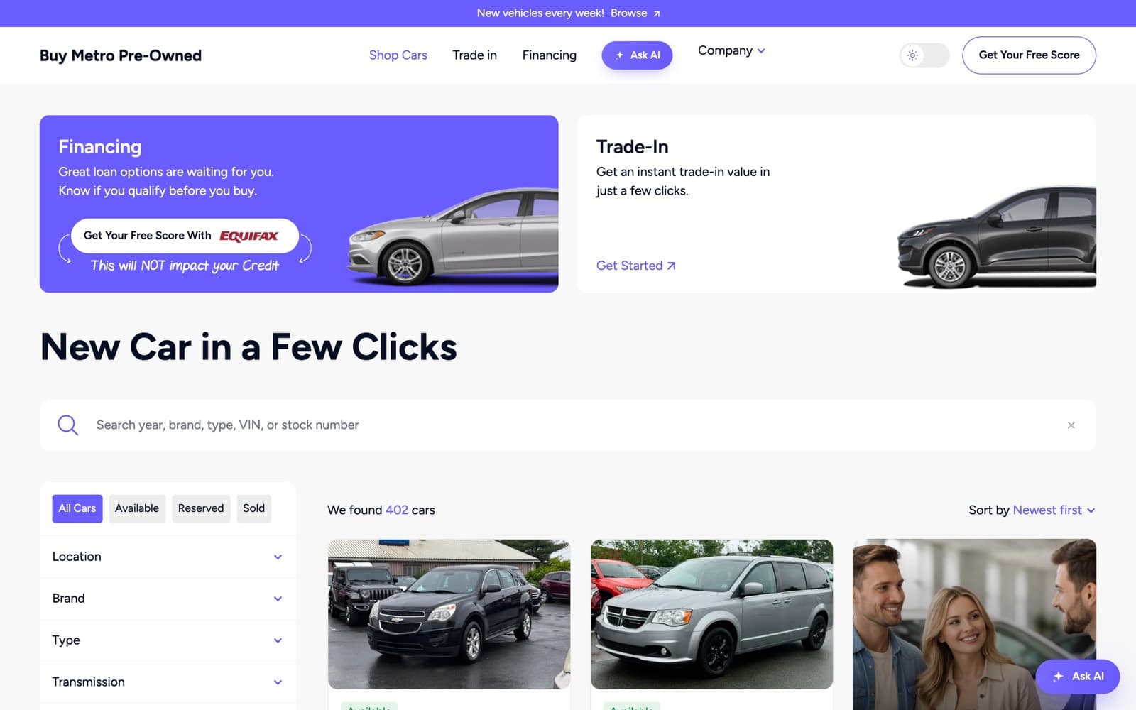 Buy Metro Pre-Owned homepage